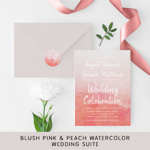 Blush Pink & Peach Watercolor Wedding Invitation