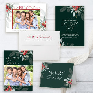 Elegant Christmas Greenery Dark Green Return Label