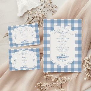 Chic Nautical Coquette Bow Wedding All In One Invitation