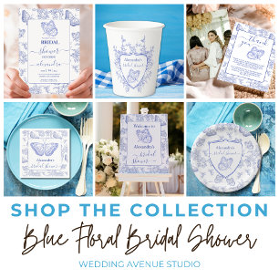 Photo Blue Chinoiserie Floral Bridal Shower  Thank You Card