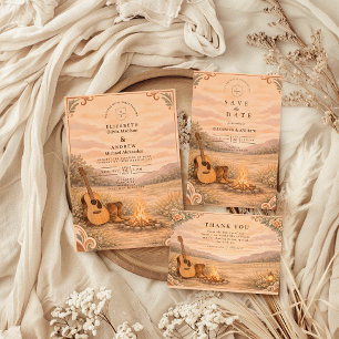 Western Campfire Guitar Meadow Wedding Invitation