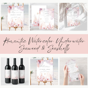 Chic Seashells Coral Underwater QR Code Wedding Invitation