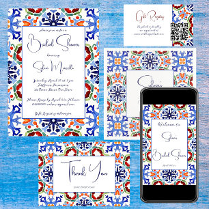 Blue Mexican colourful talavera Spanish printed Short Table Runner