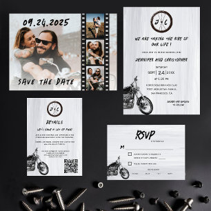 Modern Motorcycle Adventure Wedding Details Enclosure Card