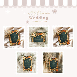 Golden Autumn Art Nouveau Wedding Invitation