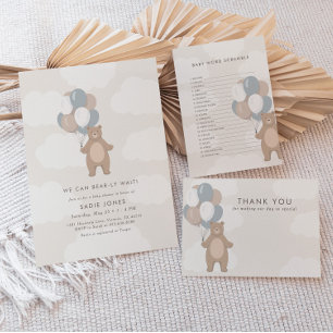 We Can Bearly Wait   Neutral Blue Boy's Thank You Card
