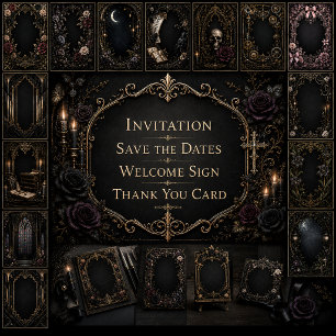 Gothic Victorian Baroque Mediaeval Gold Wedding  Invitation