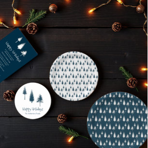 Navy Blue Winter Trees Wrapping Paper
