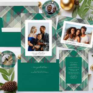 Elegant Green Plaid Christmas Holiday Party Invitation