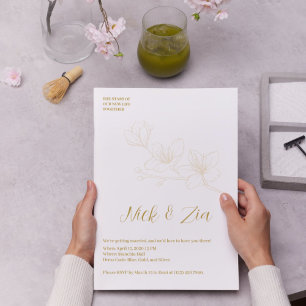 Whimsical Gold Flower Minimal White Invitation