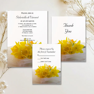 Yellow Daffodils on White Spring Wedding RSVP Card