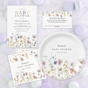 Boho Fresh Wildflowers Baby Shower Paper Plate