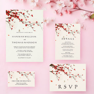 Cherry Blossoms Watercolor Wedding Invitation