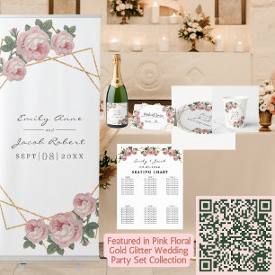 Gold Glitter Geo Pink Floral Wedding RSVP Photo All In One Invitation