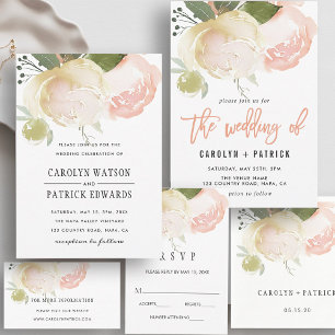 Blush Pink Ivory Peony Wedding Invitation
