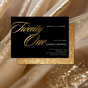 Minimalist Script Black and Gold 21st Birthday Can Cooler