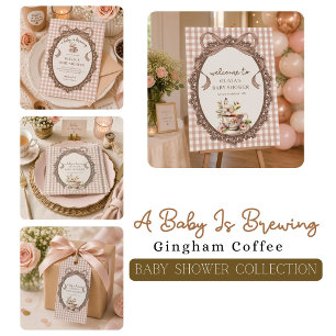 A Baby is Brewing Gingham Coffee Baby Shower Invitation