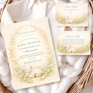 Vintage Little Lamb Floral Wreath Books For Baby Enclosure Card
