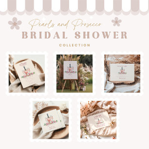 Blush Prosecco Pearls Bridal Shower Celebration Invitation