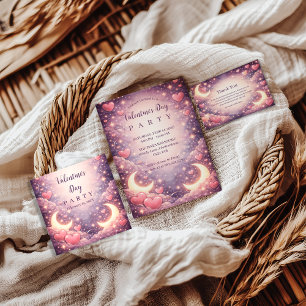 Celestial Moon Hearts Valentine Invitation