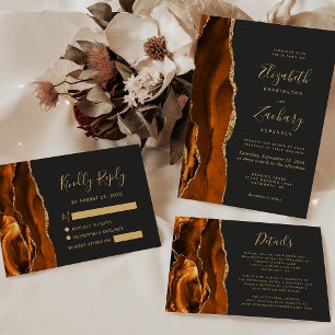 Burnt Orange Agate Gold Dark Wedding Invitation