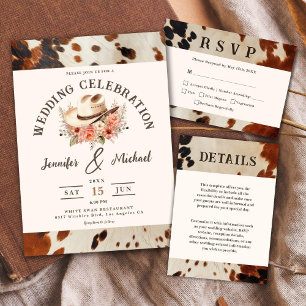 Western Wedding Cowhide All in One  All In One Invitation
