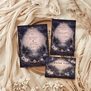 Vintage Gold Floral Wedding Invitation