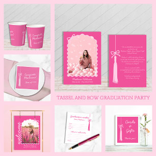 Bow Chic Pink Grad Photo 2025 Graduation Invitation