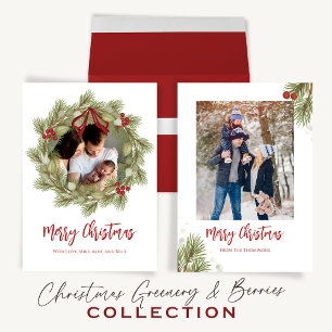 Christmas Elegant Winter Holly Berries 1 Photo Holiday Card