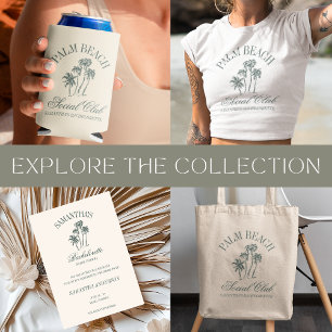 Retro Luxe Beach Bachelorette Logo Palm Trees Can Cooler
