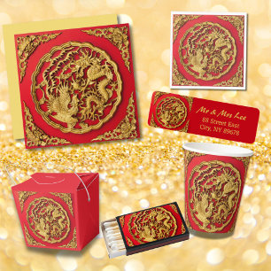 Dragon Phoenix Red Gold Chinese Wedding Favour Can Cooler