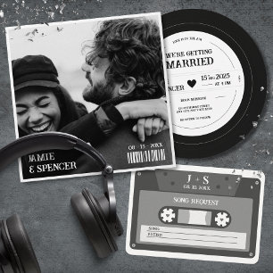 Vintage Retro Vinyl Record QR Wedding Invitation