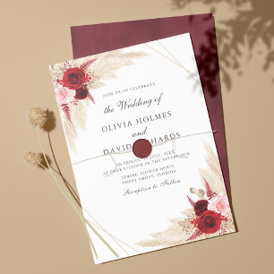 Burgundy and Dark Dusty Blue Wedding Invitation