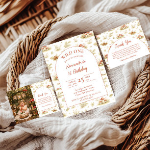 Photo Blush Woodland Wild One Birthday Thank You Card