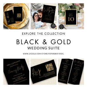 Calligraphy Black Gold QR Code Wedding Details Enclosure Card