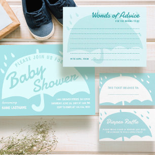 Modern Simple Blue Umbrella Rain Baby Shower Invitation