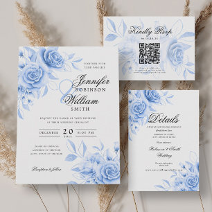 Elegant Wedding Program Navy Blue Floral Script  Invitation