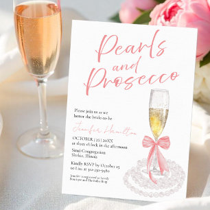 Pearls and Prosecco   Bow Watercolor Bridal Shower Invitation