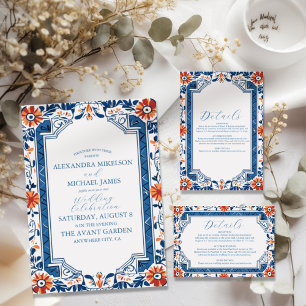 Blue Mediterranean Italian Tile  Wedding Save The Date