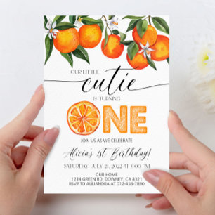 Orange Little Cutie Citrus 1st Birthday Party Invitation