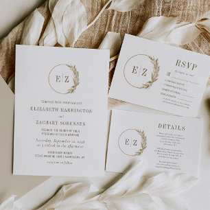 Boho Pampas Grass Monogram Wreath Beige Wedding RSVP Card
