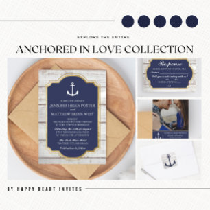 Anchored In Love II Nautical Anchor Stripe Wedding Invitation
