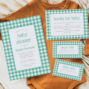 Mint Green Gingham Check Baby Shower Invitation