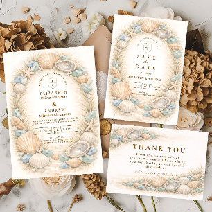 Coastal Seashell Wreath Wedding Invitation