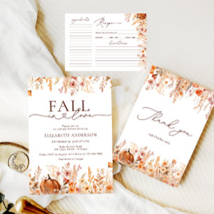 Fall in Love Boho Fall Pumpkin Bridal Shower Invitation