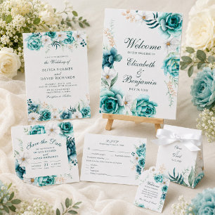 Teal Botanical Save the Date   Boho Style