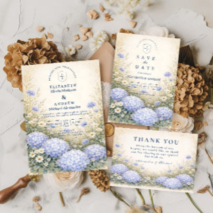 Romantic Blue Hydrangea Wedding Thank You Card
