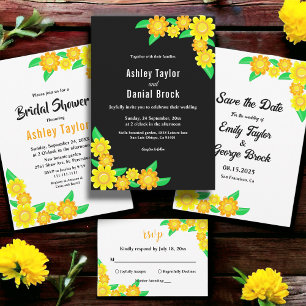 Elegant Sunflower Rustic Boho Black Floral Wedding Invitation