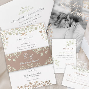 Floral Spring Chinoiserie Foil Wedding Invitation