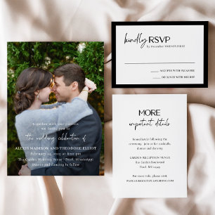 Alexis Black and White Elegant Modern Wedding RSVP Card